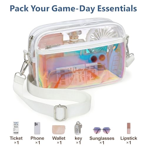Image of PACKISM Clear Bag for Stadium Events - Small Clear Purse Crossbody Bag | Adjustable Wide Strap, 2 Easy Access Pockets, Thick 0.5mm PVC, for Sports Game Day Concerts Festival, Women Clear Stadium Bag