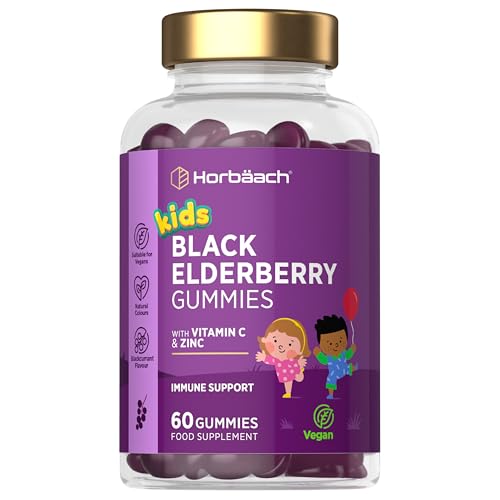 Black Elderberry Gummies Kids | 60 Count | High Strength Sambucus Fruit Extract with Vitamin C and Zinc | Immune Support for Kids Ages 4-12 | Vegan | by Horbaach