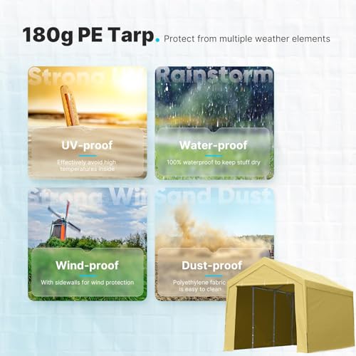 ADVANCE OUTDOOR 12x20 ft Heavy Duty Carport with Sidewalls & Doors, Adjustable Height from 9.5 ft to 11 ft, Car Canopy Garage Party Tent Boat Shelter with 8 Reinforced Poles and 4 Sandbags, Beige
