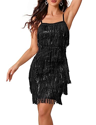 Image of Madam Uniq Women Tassel Formal Dress Sequin Strap Mini Elegant Evening Prom Party Club Dance Gown