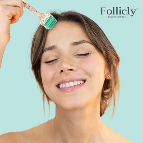 Follicly Derma Roller &ndash; Professional Microneedling Tool for Hair, Skin & Face &ndash; 192 Authentic Titanium Microneedles &ndash; Premium At Home Beauty Care &ndash; Includes Free Protective Storage Case