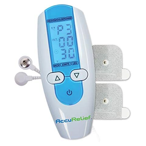 AccuRelief TENS Unit Muscle Stimulater Pain Relief System - Electric Muscle Stimulator with Electrodes for Neck, Back, and Full Body, White and Blue Cover