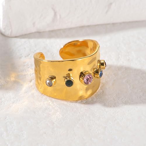 Colorful Crystal Ring for Women Stainless Steel Open Statement Rings Wide Finger Band Engagement Promise Bands Expandable3