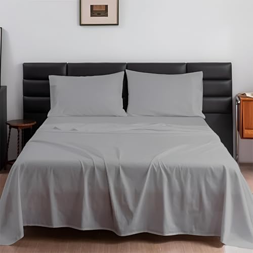 SKY BEDDINGS 100% Cotton Split California King Sheets - 400 Thread Count Sateen Weave, 5 Piece Split Cal King Sheets Sets for Adjustable Bed with 15" Deep Pockets, Cooling Sheets - Light Grey by SKY BEDDINGS - Image 2