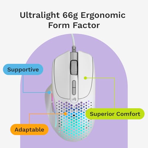Image of Glorious Gaming Model I 2 Wired Gaming Mouse: 9 Programmable Buttons (2 Swappable), 66g Superlight, 26k Optical Sensor, 80M Click Rated Switches, MMO /MOBA /FPS, Side Thumb Rest (White)