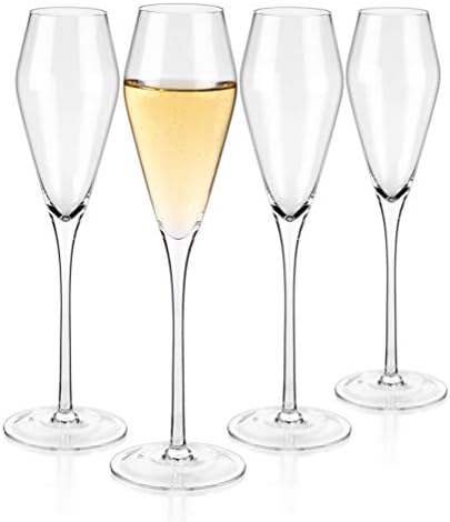 Luxbe - Champagne Crystal Glasses, Set of 4 - Tulip Shape Modern Elegant Sparking Wine Glasses, Hand Blown - Good for Wedding, Anniversary, Christmas - 8.5oz / 250ml