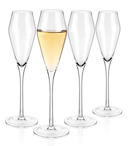 Luxbe - Champagne Crystal Glasses, Set Of 4 - Tulip Shape Modern Elegant Sparking Wine Glasses, Hand Blown - Good For Wedding, Anniversary, Christmas - 8.5Oz / 250Ml #TOP4