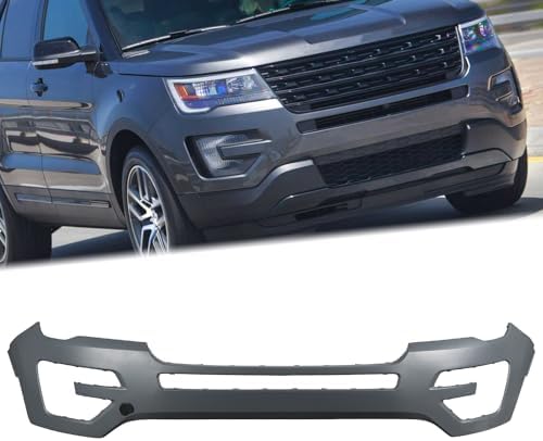Primed Front Bumper Cover For 2016-2017 Ford Explorer - Plastic, Black, Ready For Paint
