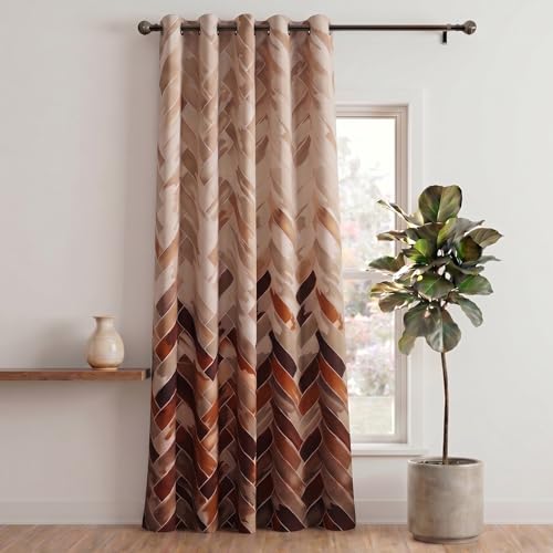 Image of Home Sizzler 1 Piece Geometrical Panel Eyelet Polyester Long Door Curtain - 9 Feet, Brown