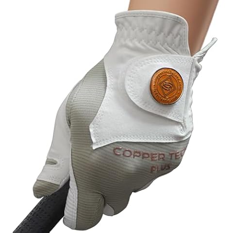 Copper Tech Plus Women's Golf Gloves with Ball Marker - Ladies Golf Gloves with 100% AAA Synthetic Leather - Wrist Support & Breathability - Golf Gloves Left Handed Golfer (Hand Orientation: Right) Cover