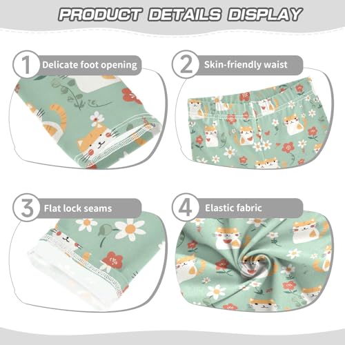 Cartoon Cat Girls' Leggings Toddler Doodles Flower Heart Kids Yoga Pants Dance Active Tights 4T3