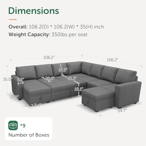 Image of HONBAY Modular Sectional Sleeper Sofa with Pull Out Couch, Oversized U Shaped Sleeper Pull Out Bed with Storage Sectional Couches for Living Room - Dark Grey
