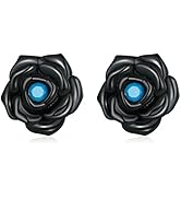 DAZZARRY 黒薔薇ピアス ローズ ブラックジルコニアシルバーアクセサリー