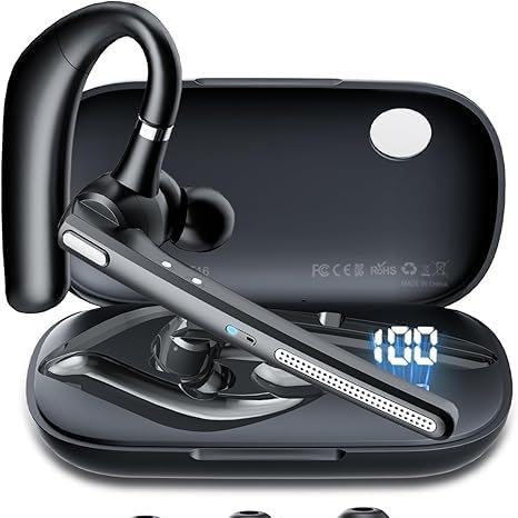 COTOE Bluetooth Headset V5.3, Wireless Earpiece with 500mAh Charging Case Hand-Free Headphones Noise Canceling Mic for Office/Driving/Business