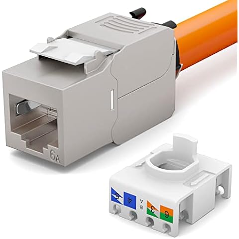 HB-DIGITAL Cat.6a Keystone RJ-45 Female Front Module up to 500 MHz 10 Gbit/s Fully Shielded Toolless Cat6a Cat6 STP Coupling Network Recessed Socket for Patch Panel Installation Cable Ethernet LAN Cover