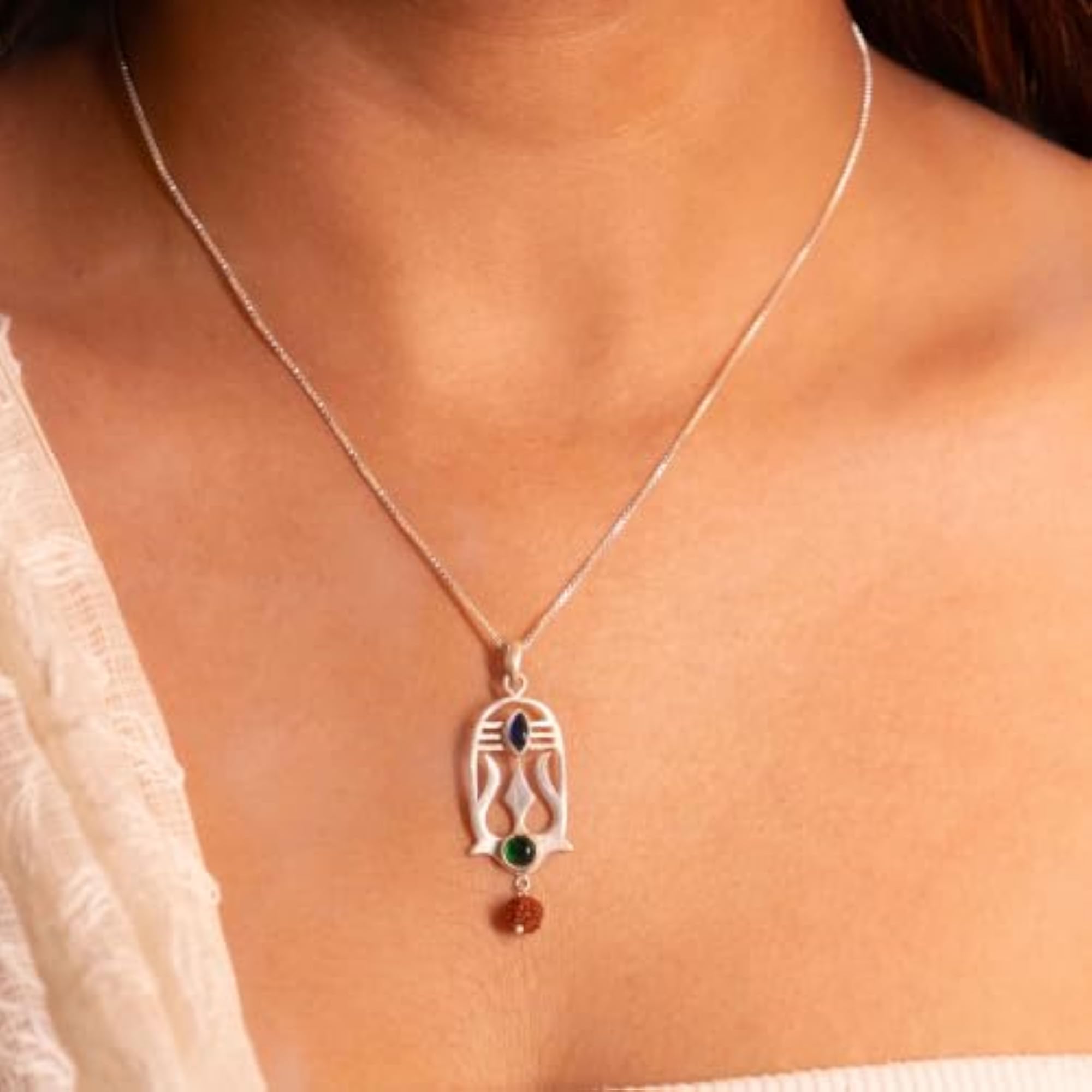 Women's 925 Sterling Silver Shivoham Trishul Necklace
