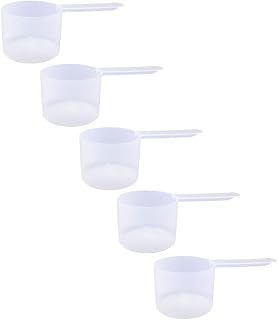 Plastic Measuring Scoop, 6 Tablespoon (90 cc | 3/8 Cup | 3 oz. | 90 mL) Long Handle Spoons for Powders, Granules, Coffee, Pet Food, Baking Supplies, Protein and Other Dry Goods, BPA Free (Set of 5)
