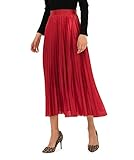 INDJXND Metallic Pleated Skirts for Women Glitter Holiday Flowy Maxi Skirt Sparkly(SK002-Red-2XL)