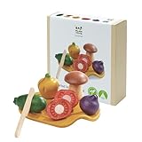 PlanToys® Wooden Assorted Vegetable Set | Montessori Play Food for Toddlers | Includes Tomato, Mushroom, Shallot, Bell Pepper & Cucumber with Tray & Knife | Eco-Friendly Pretend Cooking & Roleplay Toy