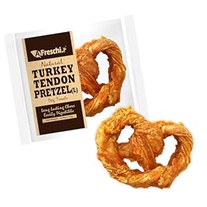 AFreschi Turkey Tendon for Dogs, Dog Treats for Signature Series, All Natural Human Grade Puppy Chew, Ingredient Sourced from USA, Hypoallergenic, Rawhide Alternative, 1 Unit/Pack Pretzel (Large)