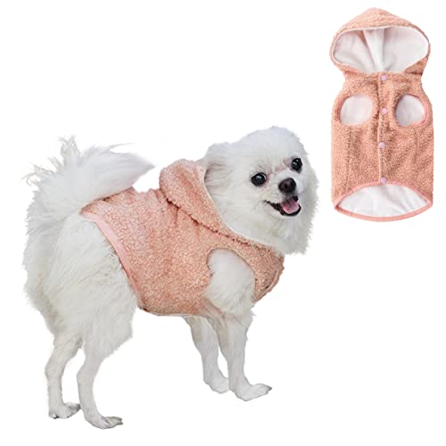 OneDream Dog Hoodies Sweatshirt, Warm Sherpa Dog Winter Coat with Hood, Cold Weather Puppy Clothes for Small Medium Dogs Girl Boy Chihuahua Bulldog Yorkie, Pink S