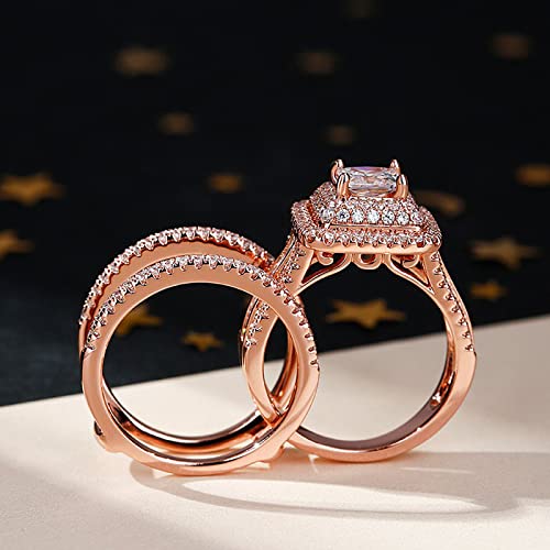 Image of Jeulia 3 PC Enhancer Ring Set for Women 925 Sterling Silver Princess Cut Diamond Engagement Rings Cubic Zirconia Halo Solitaire Wedding Rings Anniversary Promise Rings for Her with Jewelry Box