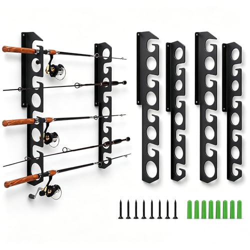 Wiphany Fishing Rod Pole Holder Storage Organizer Display Fishing Hooks Hanger Wall or Ceiling Mount Metal Holds up to 16 Rods Vertical/Horizontal for Garage, Cabin and Basement