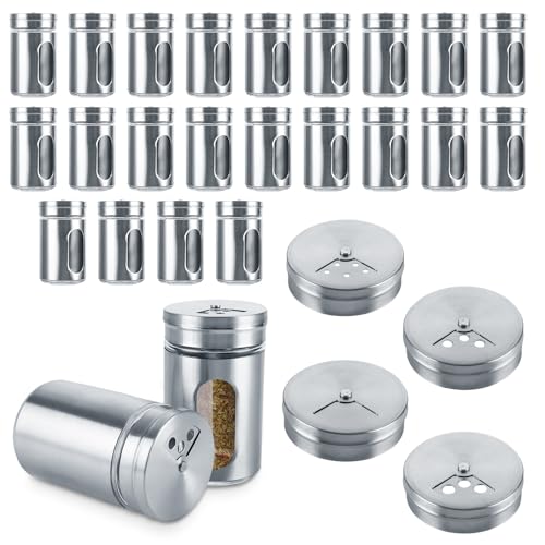 WOPPLXY 24 Pièces Pots à Épices 3 Modes de Saupoudrage, 100ml en Verre et Acier Inoxydable pour Herbes, Sel