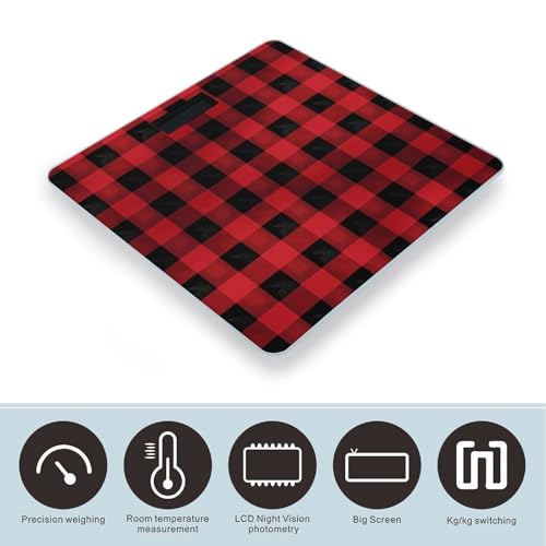 Báscula digital de baño con patrón de cuadros rojo y negro miniatura 3