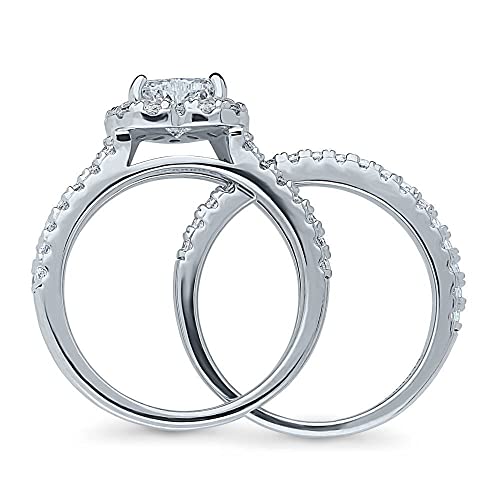 BERRICLE Sterling Silver CZ Heart Halo Wedding Engagement Promise Rings for Her, Cubic Zirconia Insert Ring Set for Women4