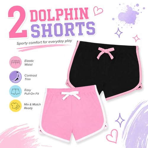 Image of Dreamstar Girls 4 Piece Outfit Set - Sleeveless Graphic Top with Dolphin Shorts, Cute Summer Matching Set for Kids and Tweens