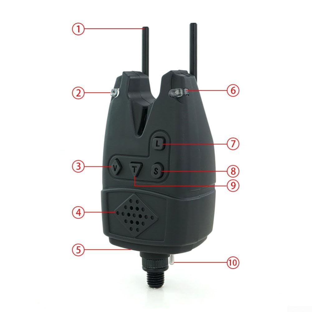 Zeroupshop Alarma de mordida de pesca de carpa con ajuste de tono de volumen ajustable y ajustes de sensibilidad, indicador de luz LED multicolor - negro, para pescadores y pesca al aire libre (2 — view 3