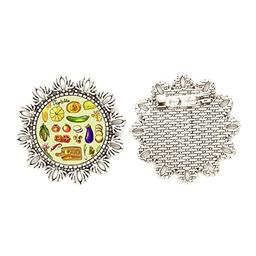 Broche de plata con diseño de calabaza, jengibre y flor de berenjena, el regalo ideal de joyería