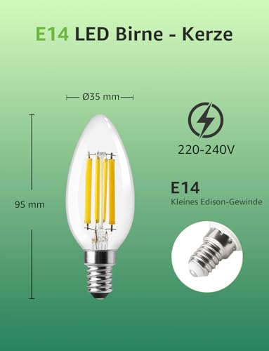 Lepro Energieklasse A E14 LED warmweiss, 2.2W C35 470 Lumen 2700K, 4 Stück – Ansicht 4