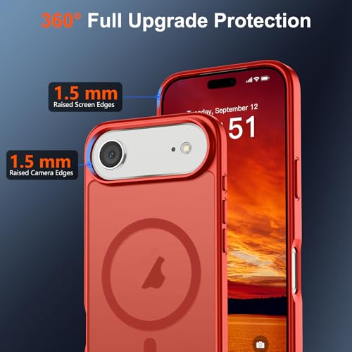 Image of SUPFINE Magnetic for iPhone Air Case (Compatible with MagSafe)(Military Grade Drop Protection) Slim Translucent Matte Shockproof with Anti-Fingerprint Phone Cover for 17 Air,Red