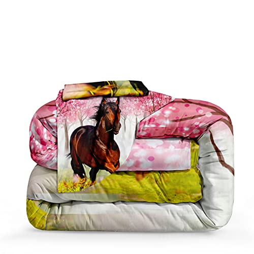 Lris Bedding Horse Comforter Set Cherry Blossom Bedding Set For Kids Boys Girls Teens Galloping Horse Comforter King Size Wild Animal Home Decor 1 Comforter 2 Pillowcase(Horse01,King) #TOP2