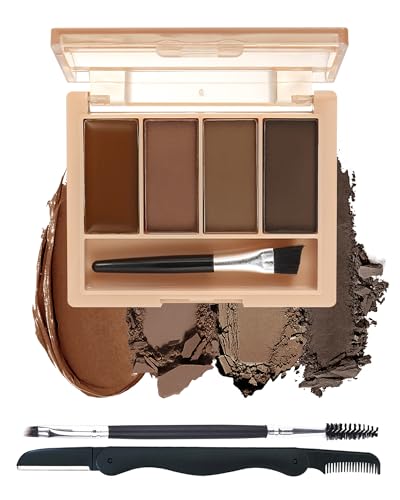 Sourcils Gel Palette Kit,4 Couleurs Brown Grey Eyebrow Powder Brow Cream Set Waterproof, Longue Tenue, Teinture Coloration Sourcil Set, Eyebrow avec Pinceau Sourcil maquillage, Make Up pour Femmes-02