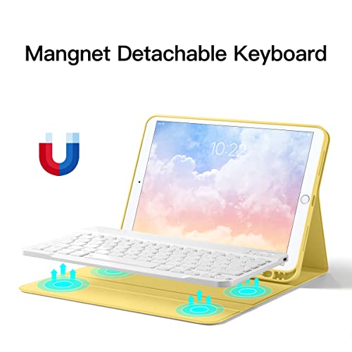 Gudou Bluetooth Keyboard Smart Case For Ipad 7Th/8Th/9Th Generation 10.2 Inch,Detachable Ipad Keyboard Case With Pencil Holder,Auto Sleep/Wake (Yellow) #TOP5