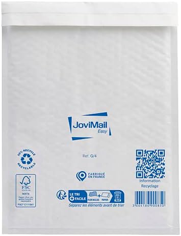 JOVIMAIL Easy Padded Pouch, Bubble Inside, 100% Recyclable, Made in France, 75g, 240 x 330 mm, Pack of 100
