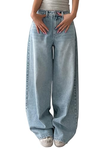 Image of Shasmi Women's Black Wide Leg Baggy Jeans | Loose Fit Denim Pants for Women | High Rise Streetwear | Casual Oversized Wide Leg Denim | Korean Style Baggy Trousers with Pockets (Jeans 296)