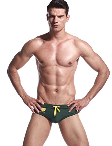 Seobean Mens Low Rise Sexy Swimwear Boxer Brief Trunks 2231 (Xl(34-36")) Army Green #TOP1