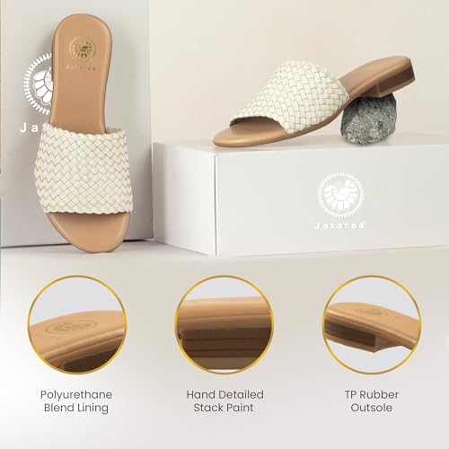 Image of JATAREA Women's Slip-On Flat Sandals with Round Open Toe | Dressy Summer Slides for Women