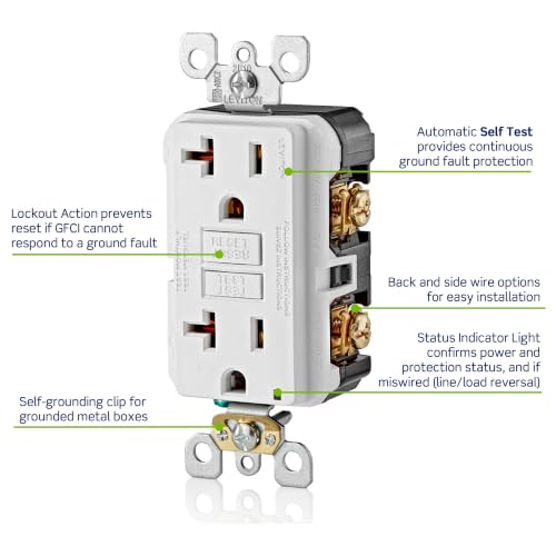 Image of Leviton Slim GFCI Outlet, Non Tamper-Resistant, 20 Amp, GFNT2-I, Ivory