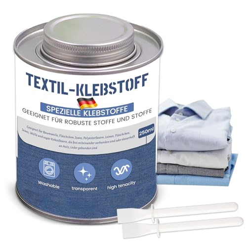 Spezialkleber Textil, 250ml Textilkleber, Klarer Waschbarer Stoffkleber für Baumwolle, Flanell, Denim, Polyester und Weitere Stoffarten, Ideal für Kleidung, Heimtextilien und Reparaturen Spezialkleber Textil, 250ml Textilkleber, Klarer Waschbarer Stoffkleber für Baumwolle, Flanell, Denim, Polyester und Weitere Stoffarten, Ideal für Kleidung, Heimtextilien und Reparaturen