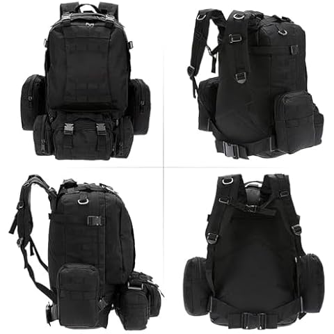 Stealth Angel Survival - 50L Backpack Daypack w/ 3 MOLLE Bags Large Military Style Outdoor 3M50 (Black) Cover
