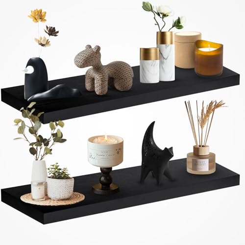 Floating Shelves 15.7in for Wall Black Solid Wood Floating Shelves Bathroom Floating Shelf for Bedroom Kitchen Living Room