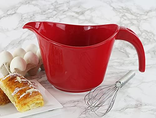 Reston Lloyd, Batter Bowl With Pour Spout, Non-Slip Base, Erogonomic Space Saving Detachable Handle, 2 QT Heavy Duty BPA-Free Microwave & Dishwasher Safe, Red