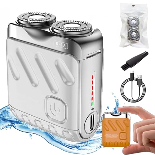 Afeitadora de barba Traveler Mini y portátil con diseño de maleta magnética de doble anillo, afeitadora eléctrica para hombres, Ipx7 impermeable, afeitado húmedo y seco, rotativa inalámbrica (plata)