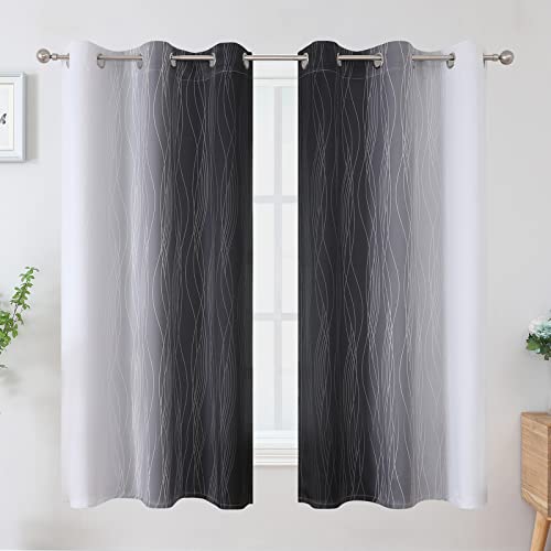 Estelar Textiler Ombre Greyish White and Black Blackout Curtains & Drapes 63 Inch Length 2 Panels for Bedroom, Thermal Insulated Full Light Blocking Grommet Blackout Drapes for Kids Room, 42Wx63L
