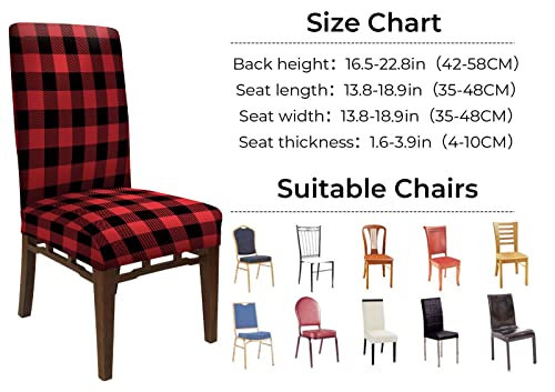 Whaline Buffalo Check Chair Covers Red Black Plaid Dining Chair Slipcovers Protector Removable Stretch Elastic Seat Covers For Party Kitchen Home Hotel Office Restaurant Decoration, 4Pcs #TOP1